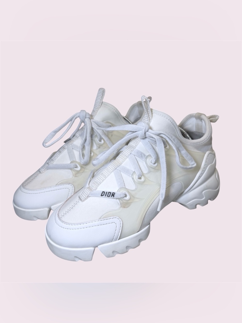 DIOR Women D CONNECT Leather Mesh Fabric Rubber Sneakers Shoes White $1090 EU 35